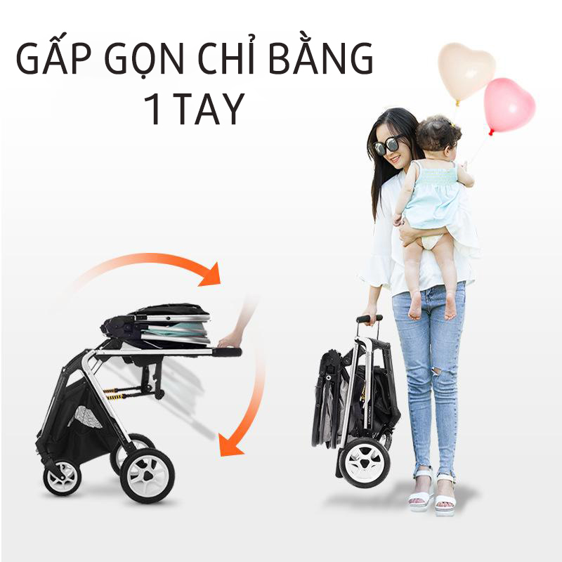 Xe đẩy nôi cao cấp 2 chiều 3 tư thế, siêu nhẹ 9kg, gấp gọn thành vali xách có túi đi kèm mẫu mới