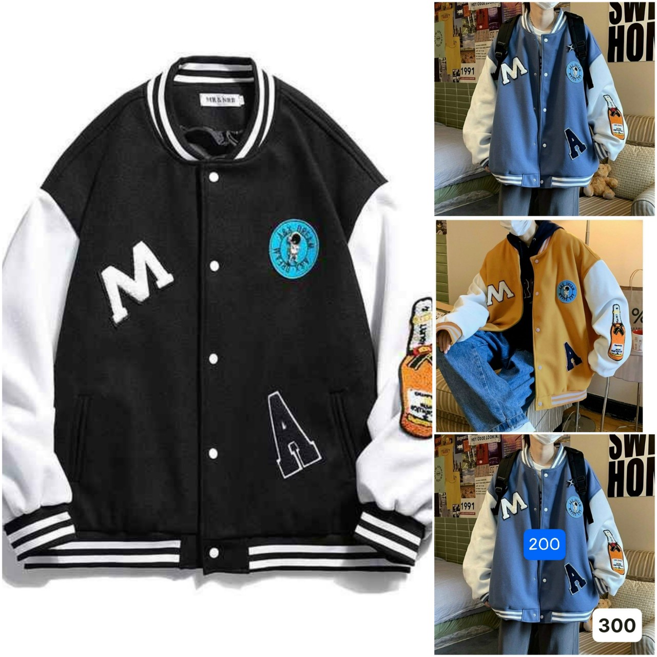 Áo Khoác Cardigan Chữ M - A Hình Chai - Bomber Bóng Chày Nỉ Kiểu Rộng Unisex Nam Nữ Cặp Đôi Mặc Chống Nắng - Lạnh