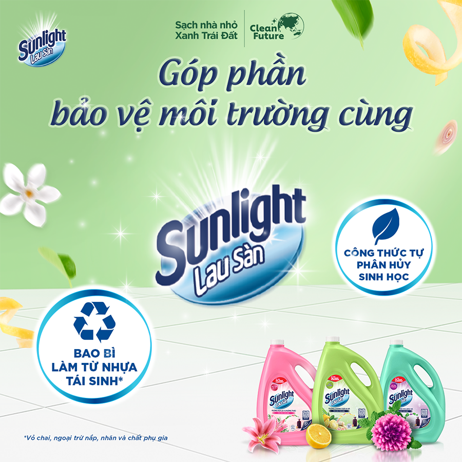 Nước Lau Sàn Sunlight Tinh Dầu Thảo Mộc Hương Hương Chanh Yuzu &amp; Sả 3.6 Kg - Sạch Thơm Thư Thái - Nhà Thêm Trong Lành