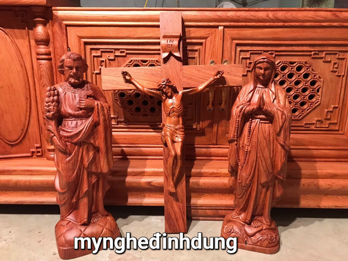 Bộ tượng bàn thờ chúa công giáo bằng gỗ hương đá kt cao 50cm