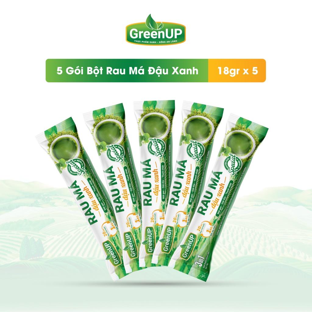 5 Gói Bột Rau Má Đậu Xanh GreenUp (18g x5 gói)- Rau Má Uống Liền- Thanh Nhiệt &amp; Giải Độc- RMDXG02