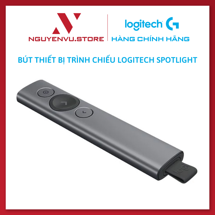 Bút trình chiếu từ xa Logitech Spotlight - không dây đến 30m, kết nối Bluetooth và USB, phóng to để nhấn mạnh, điều khiển con trỏ bật video - Màu