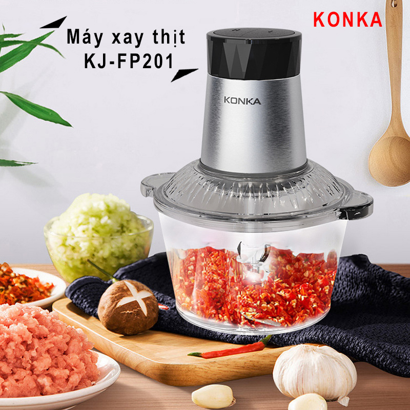 Máy xay thịt đa năng KONKA KJ-FP201 Cối thủy tinh 2 Lít với 4 lưỡi inox 304 Công Suất 250W - HÀNG CHÍNH HÃNG