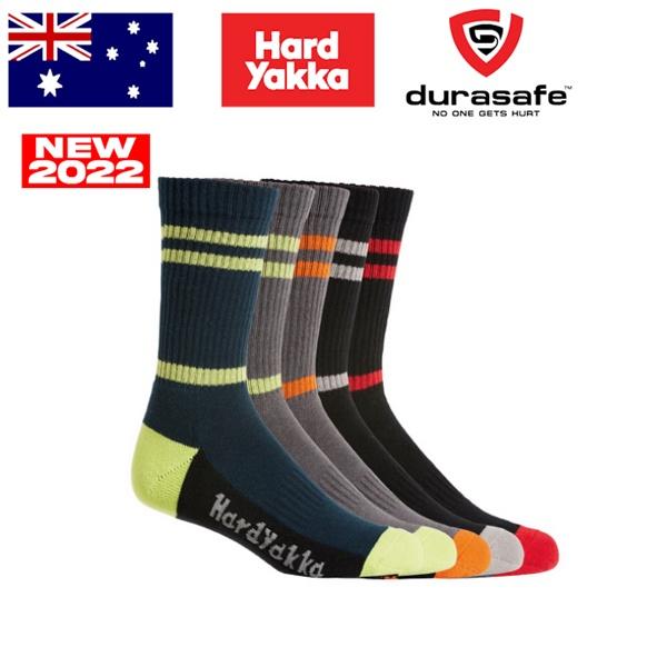 Set 5 vớ / tất cổ cao HARD YAKKA G20035 Men’s Cotton Crew Worksock 5 Pack Multicolour, Free Size