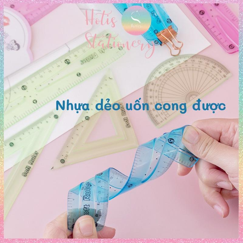 Bộ 4 thước ê ke nhựa dẻo Soft Ruler nhiều màu, không lo gãy