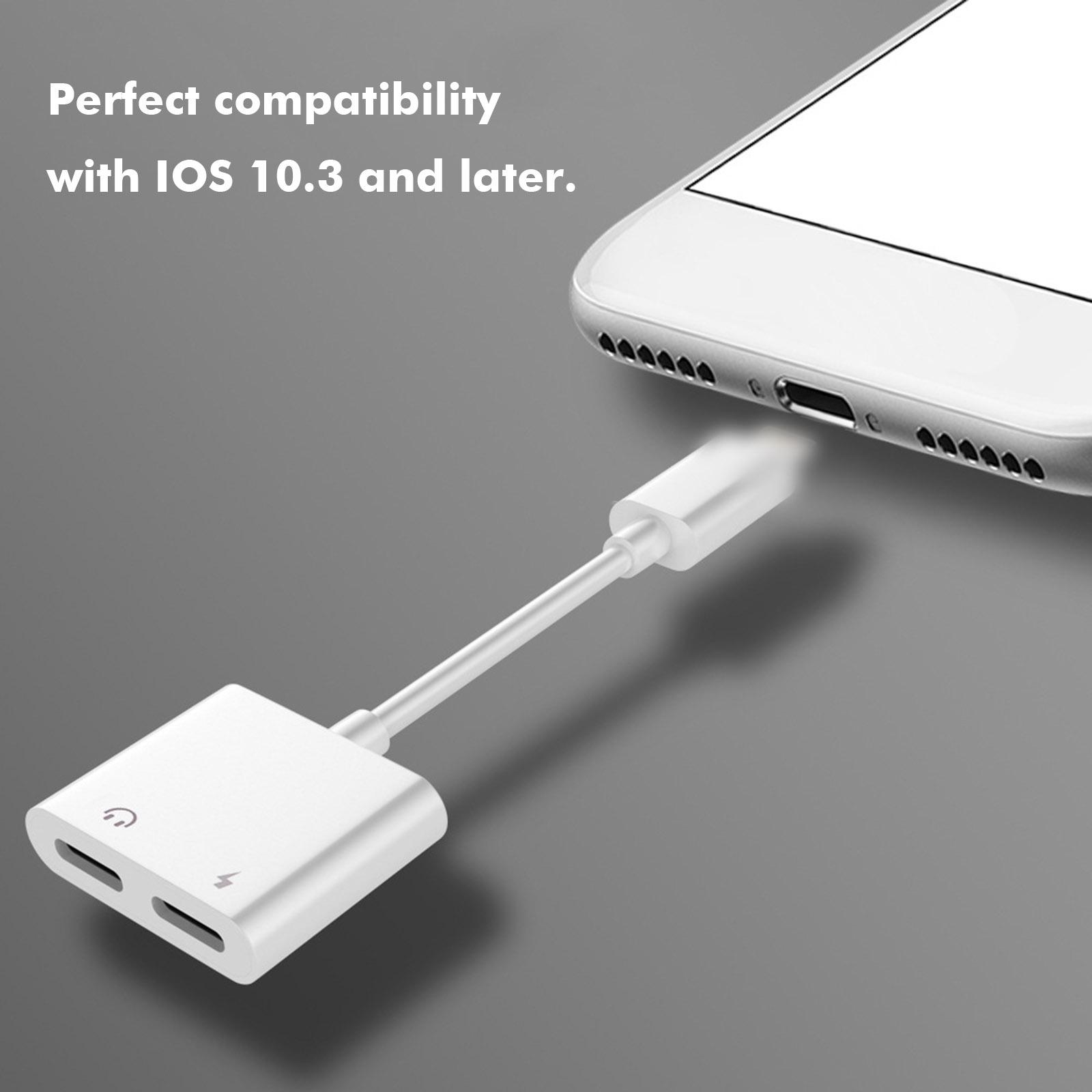 2 in 1 Charging Cable Splitter Earphone Cable Audio Adapter IOS Audio Headset Charger Converter Compatible with iPhone