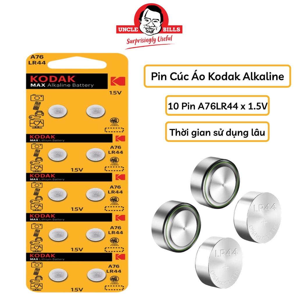 Vỉ 10 pin cúc áo Kodak Alkaline A76/LR44 điện thế 1.5V chính hãng Uncle Bills IB0237