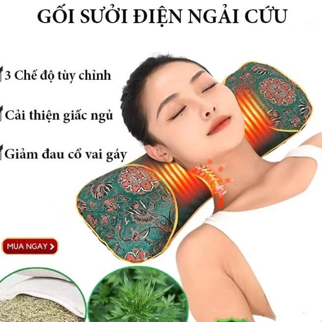 Gối Ngải Cứu Cắm Điện Giảm Đau Vai Gáy Cổ Gối Kê Cổ Thảo Dược Hương Thơm Thảo Mộc
