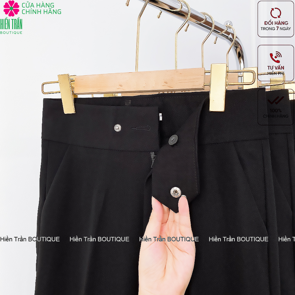 Quần baggy nữ Hiền Trần BOUTIQUE cạp cao đẹp cúc bấm đồ công sở form dáng chuẩn chất vải cao cấp