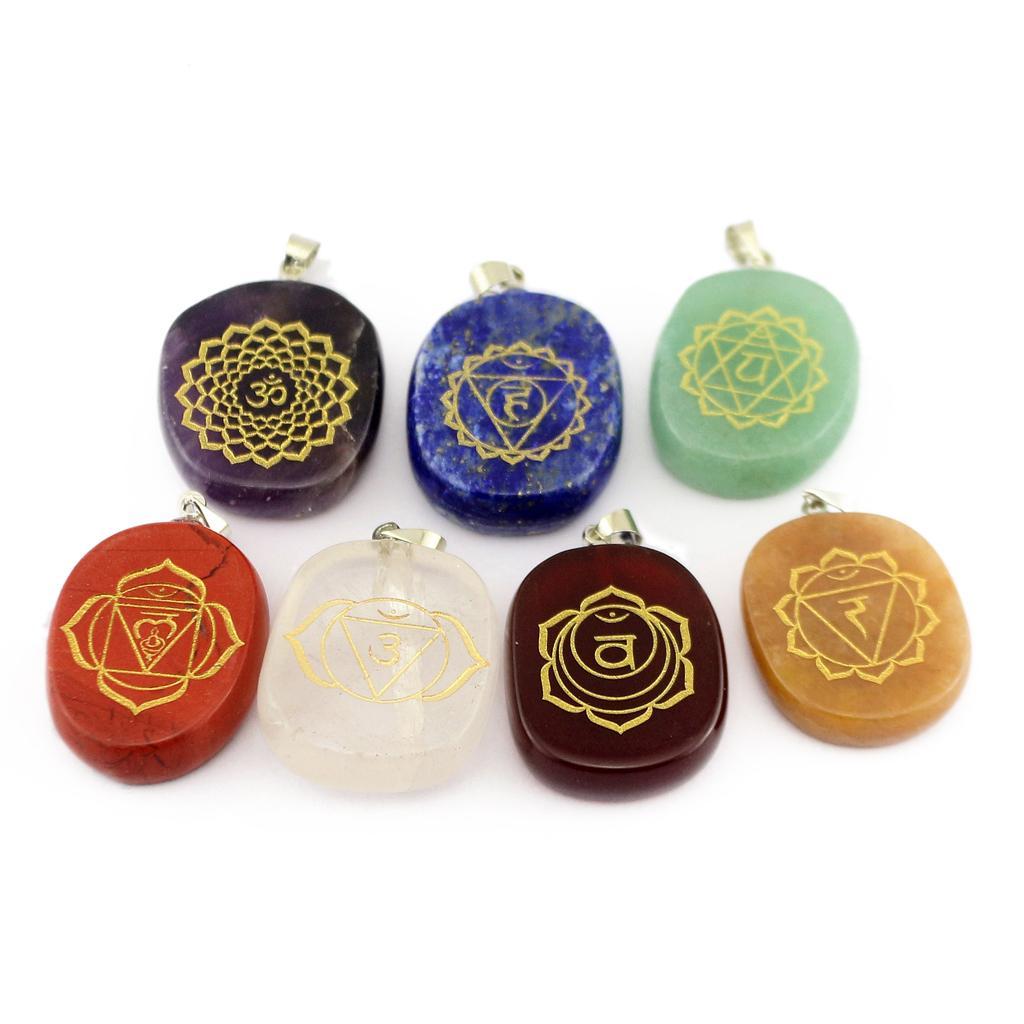 4-8pack Engraved Amethyst Chakra Reiki Energy Healing Crystal Jewellery Pendant