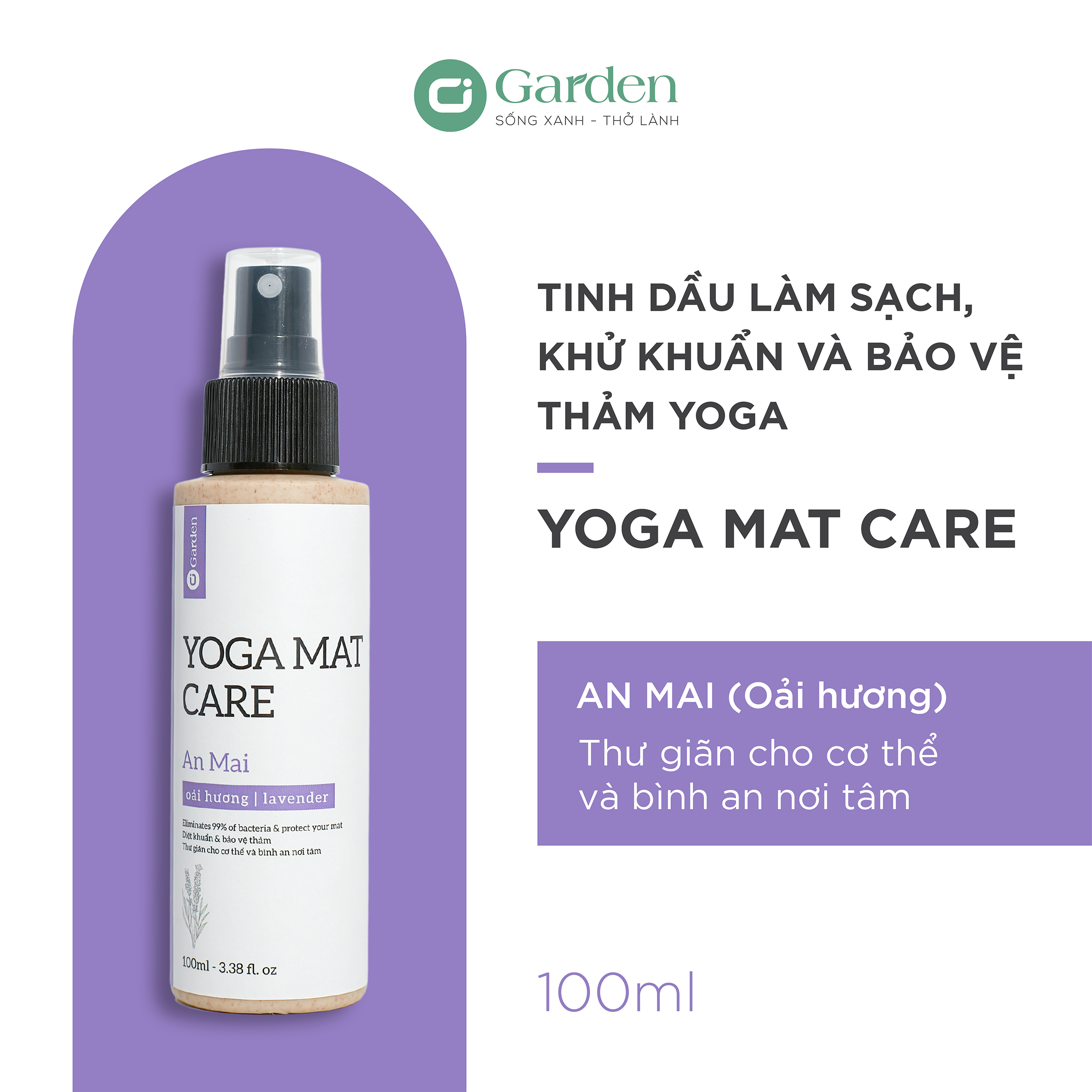 Tinh dầu xịt vệ sinh thảm yoga - YOGA MAT CARE - An mai - Oải hương - 100ml - 100% thiên nhiên và hữu cơ - không hoá chất - không cồn