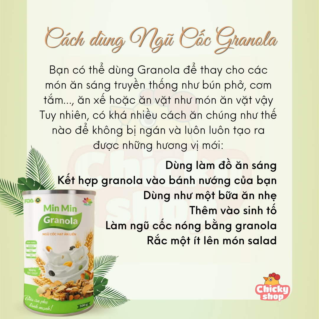 Ngũ cốc hạt ăn liền Granola Min Min, ngũ cốc dinh dưỡng dạng hạt ăn liền (hộp 500g)