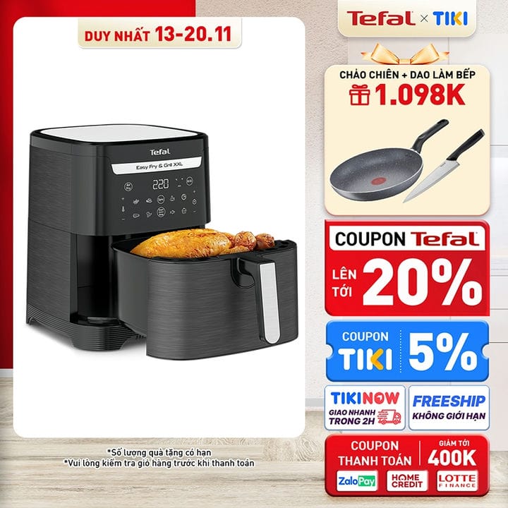 Nồi chiên không dầu Tefal 2in1 Easy Fry & Grill 6.5L  XXL EY801815 - Hàng chính hãng