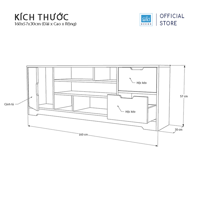 Kệ Để Tivi Phòng Khách, Phòng Ngủ Hiện Đại SIB DECOR 2 Ngăn Kéo 1 Cánh Tủ TV02