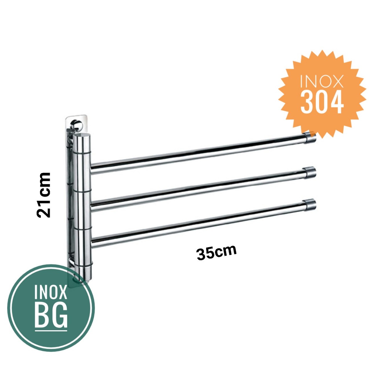 [INOX 304] Thanh vắt khăn 3 chạc xoay 180 độ bằng inox 304