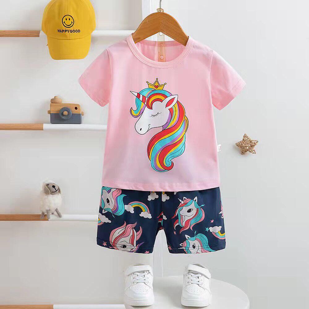 Bộ cotton côc tay cho bé gái PIKA KIDS Bộ xuất hàn Bộ quần áo hè mặc ở nhà cho bé từ 25-35kg