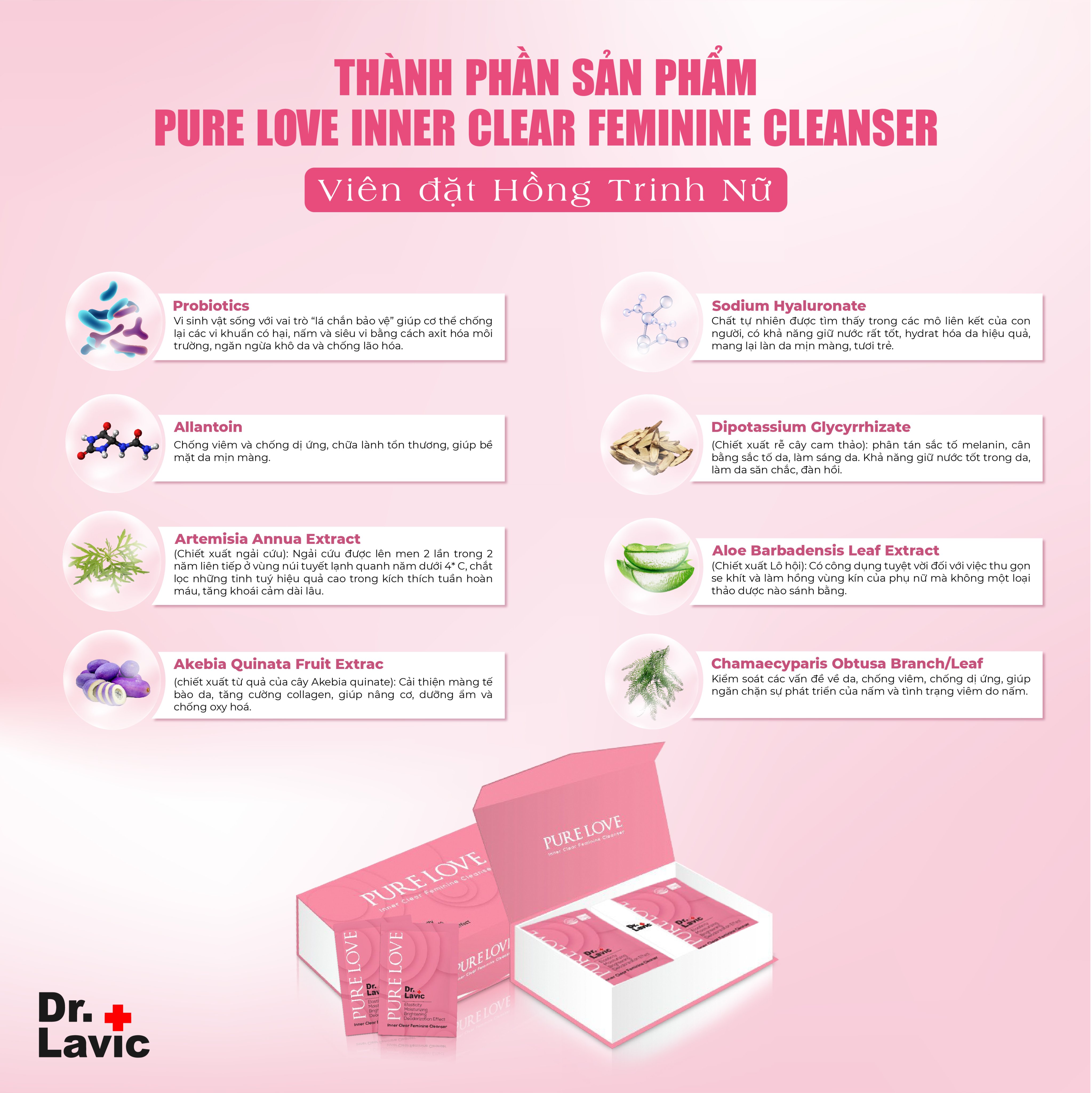 Viên đặt se khít Pure Love Inner Clear Feminine Cleanser làm hồng và se khít hộp 8 viên DR937-8