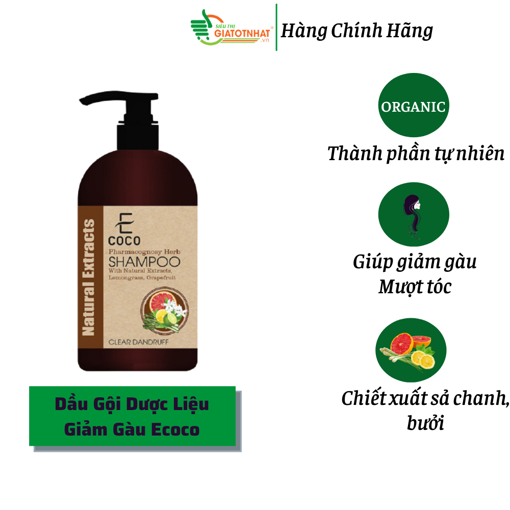 Dầu gội dược liệu hỗ trợ trị gàu chiết xuất sả chanh, bưởi Ecoco 336g