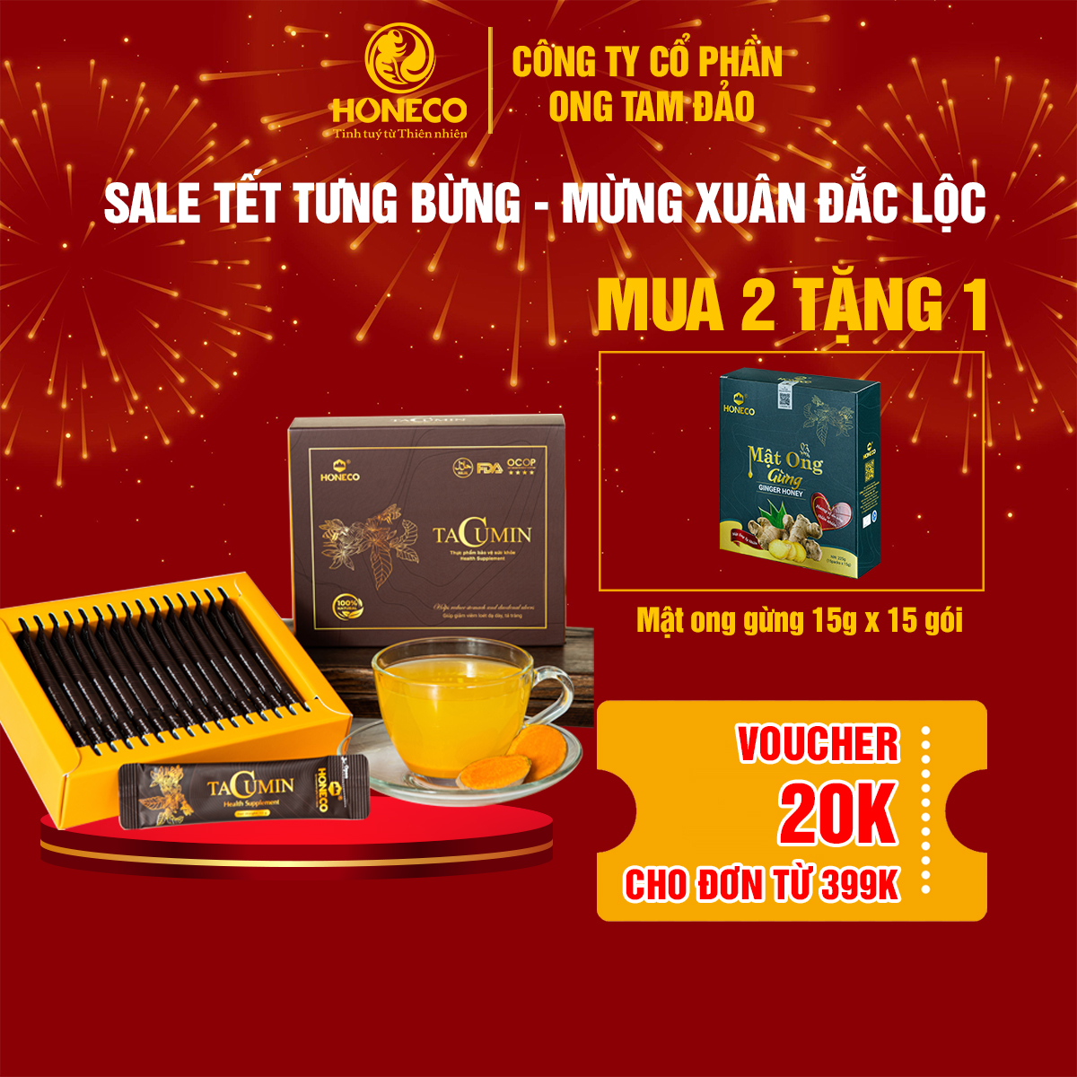 Mật ong nghệ Tacumin HONECO 15 gói x 15g