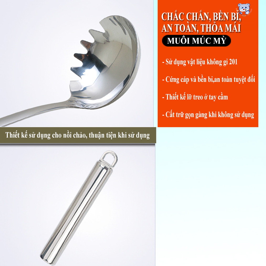 Muôi múc mỳ dài 28 cm, rộng 8 cm bằng thép không gỉ an toàn sức khỏe GGOMi Hàn Quốc GG487