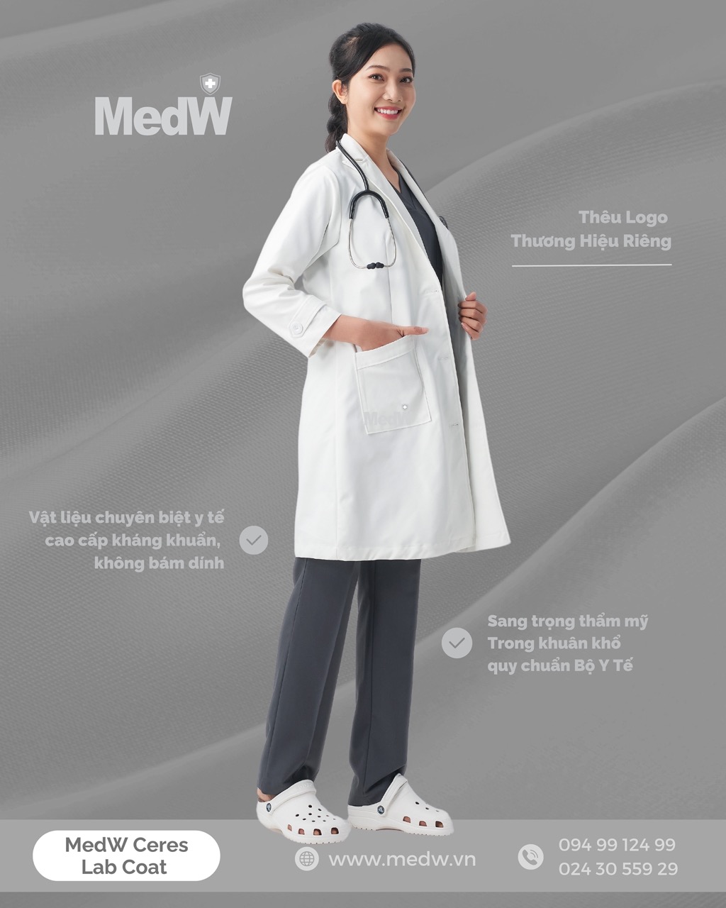 MedW Venus Lab Coat (Nữ) Áo Blouse Bác Sĩ Thẩm Mỹ Da Liễu Nha Khoa, Chuyên Gia Dinh Dưỡng, Sản Nhi Trang Phục Y Tế Phòng Khám Bệnh Viện Chuyên Khoa Đa Khoa