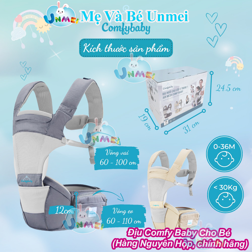 Địu Em Bé Comfybaby Trợ Lực 4 Tư Thế + Tặng 2 Khẩu Trang Xuất Nhật