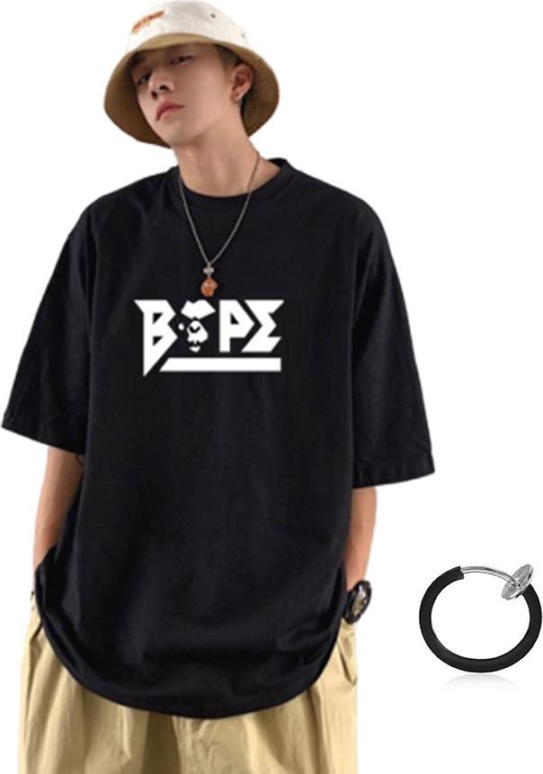 Combo Áo thun unisex tay lỡ nam nữ Gigo in phản quang và khuyên tai đeo môi, mắt, tai, mũi không cần xỏ màu đen TX345KT999