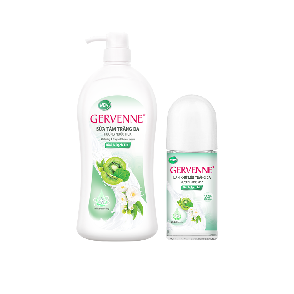 Gervenne Combo Sữa tắm trắng da hương nước hoa Green Lily 1200g và Lăn khử mùi trắng da Green Lily 50ml
