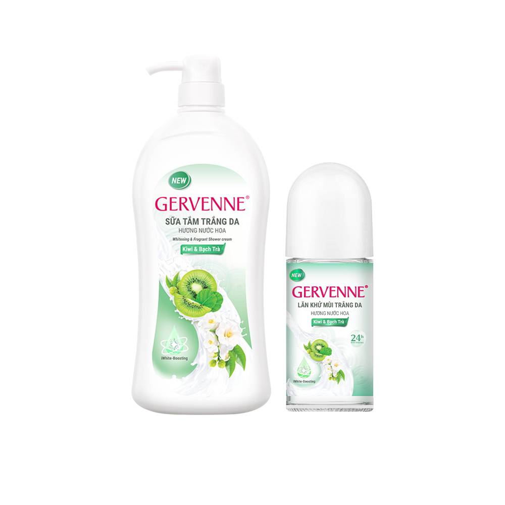 Combo 2 Sữa tắm trắng da Gervenne 1.2L và lăn khử mùi hương trái cây 50ml