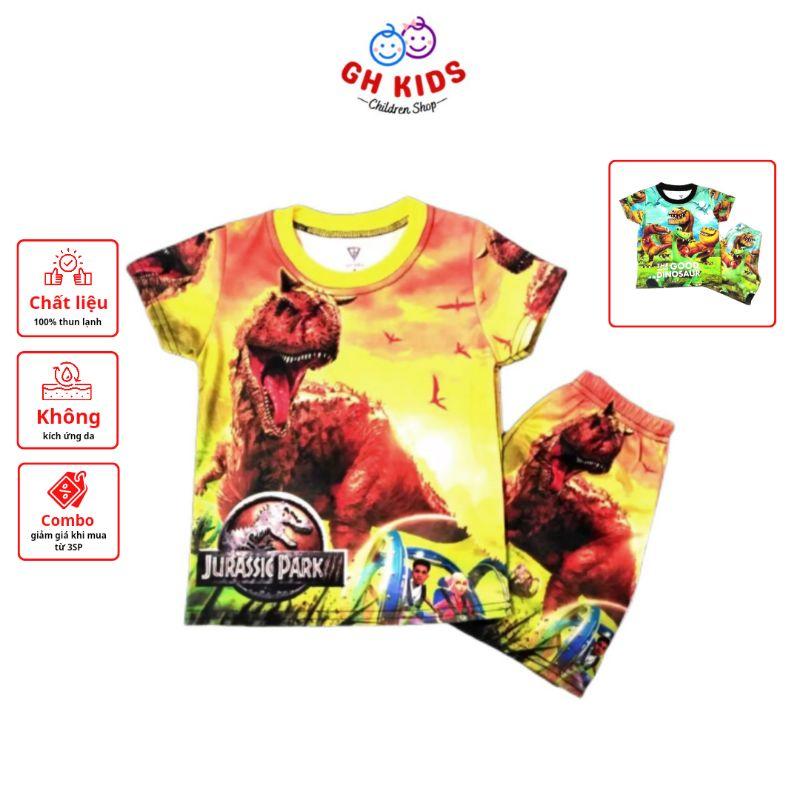 Bộ đồ bé trai họa tiết Khủng long T-rex chất liệu thun lạnh mịn mát in hình 3D được các bé trai yêu thích SIZE 5-25kg