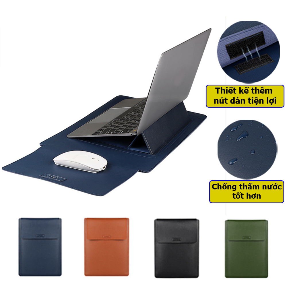 Túi đựng laptop, bao da đa năng kiêm giá đỡ dành cho laptop, macbook 13.3 inch và 14.1-15.4 inch