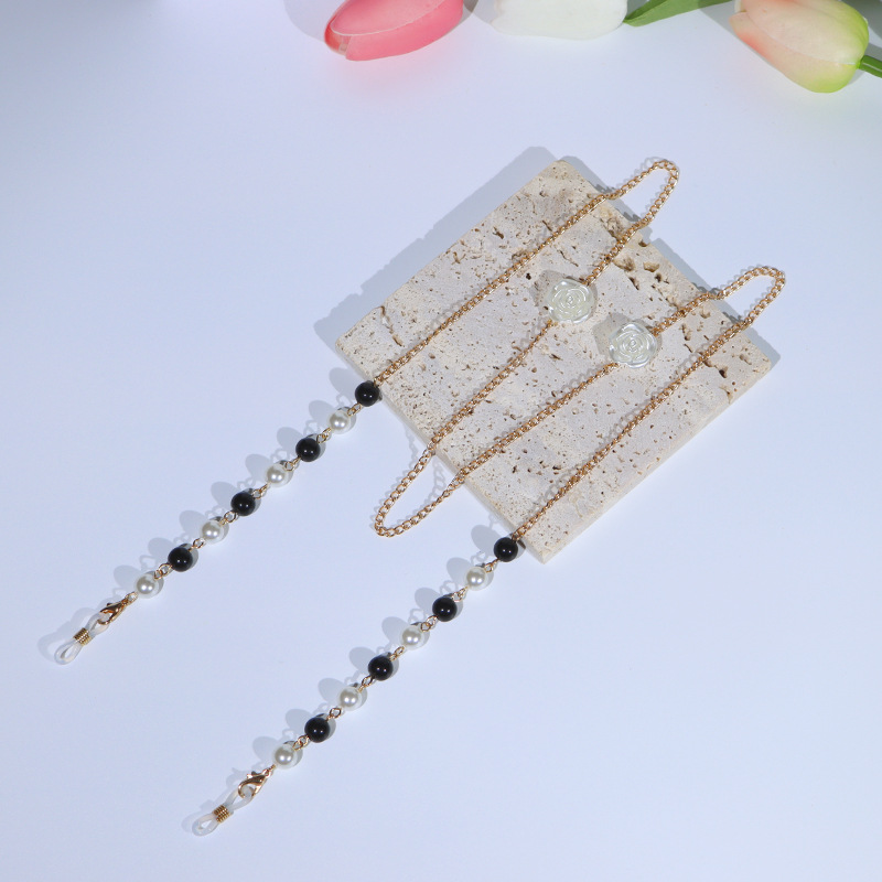 Chuỗi dây đeo kính ngọc trai sáng tạo hoa hồng dây buộc khẩu trang chống mất chuỗi treo cổ vòng cổ thời trang tiện lợi