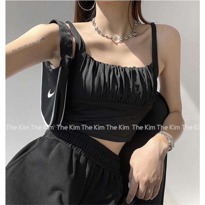 ┇✗Áo 2 dây cổ U nhún ly ngực croptop , thun chất cotton co giãn tôn dáng The Kim A102