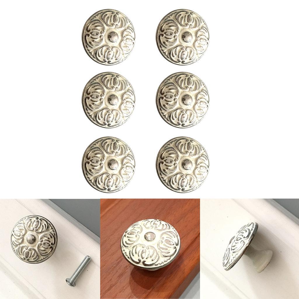 6Pcs Bedroom Drawer Knob,Silver Embossing Pattern