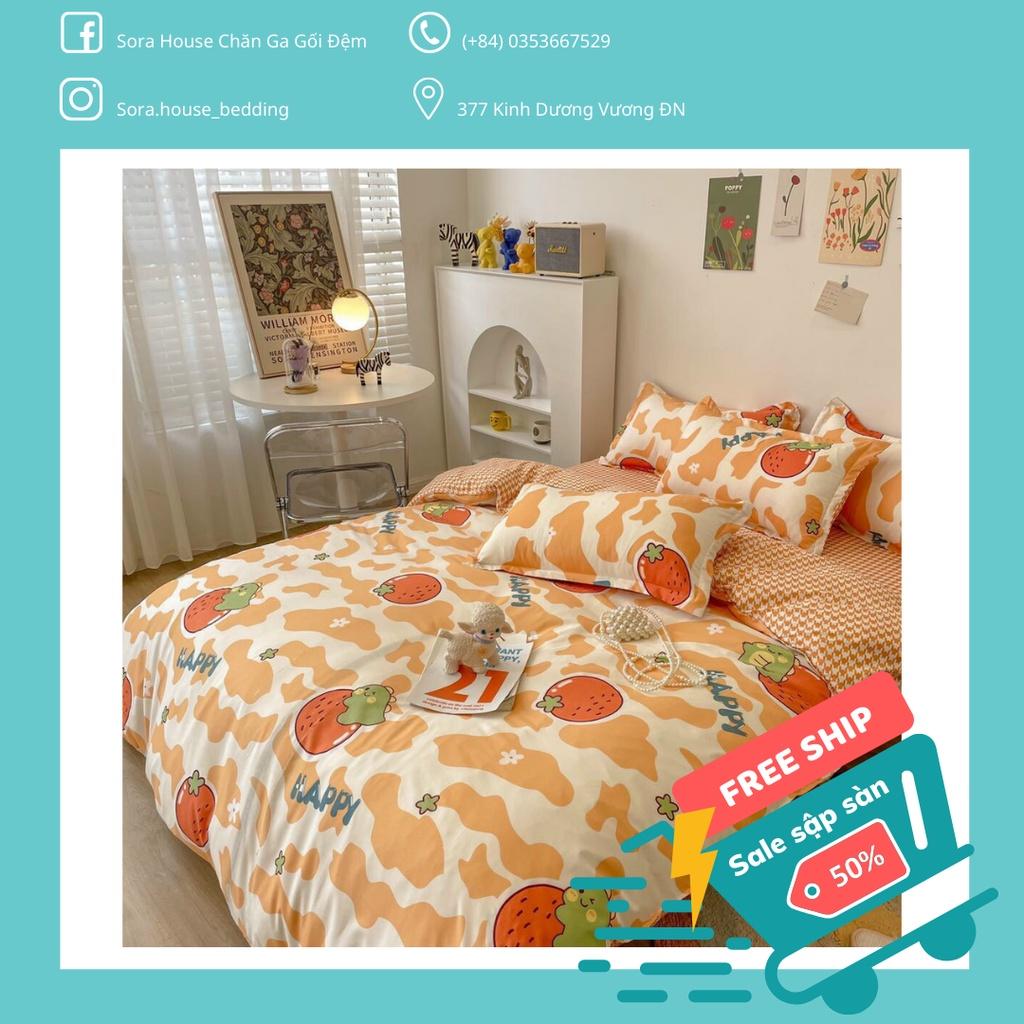 Bộ Chăn Ga Cotton Poly Beo Cam