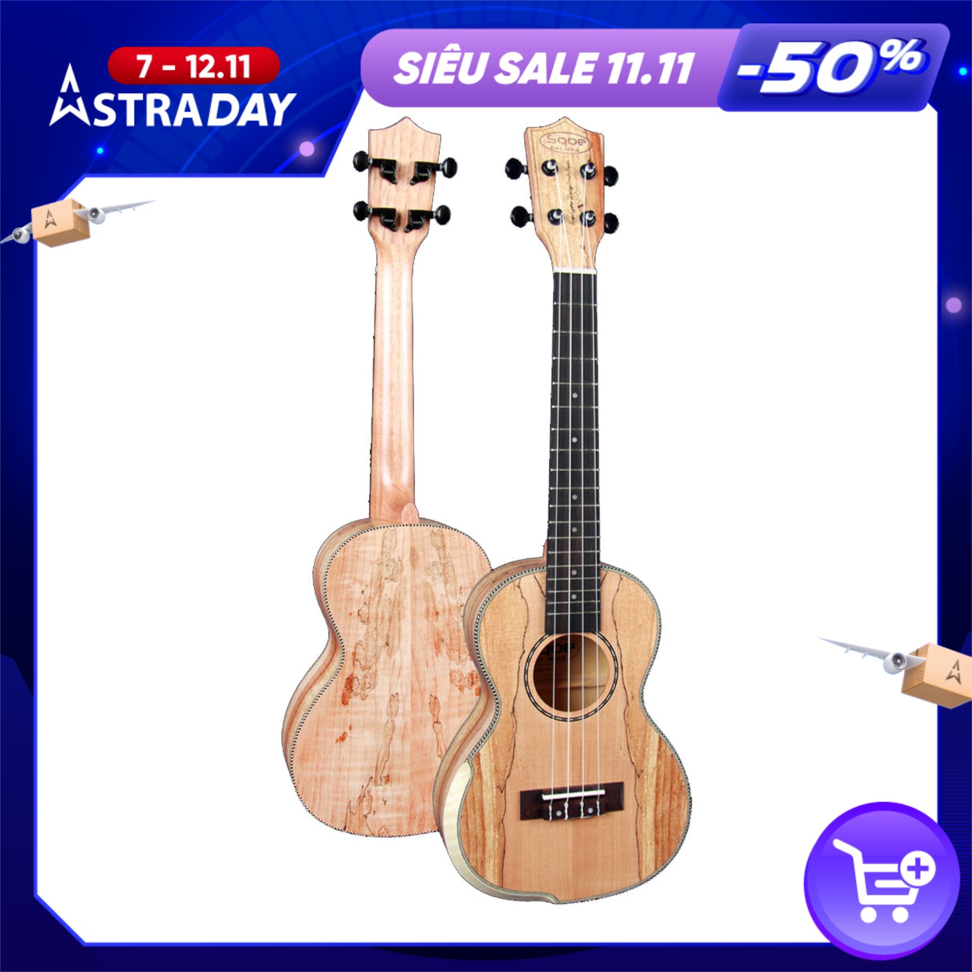 Đàn Ukulele Tenor SQOE SQ UK-652, Mặt Đàn Gỗ Hồng Sắc