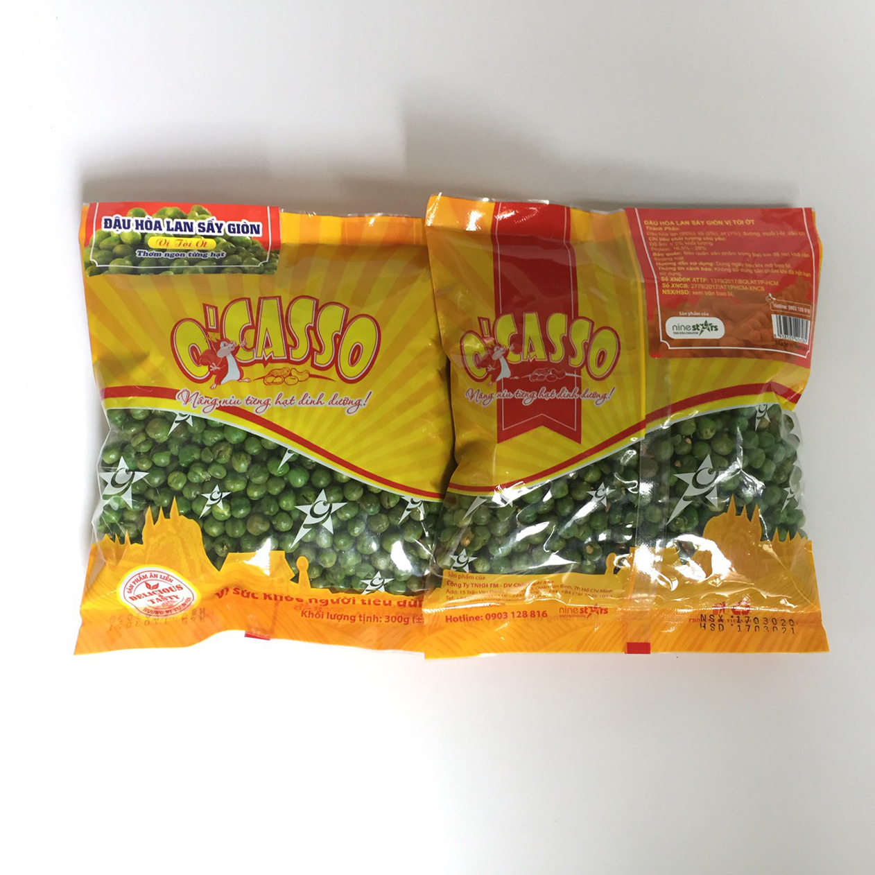2 Gói Đậu Hòa Lan Sấy Giòn Vị Tỏi Ớt O'Casso 300g
