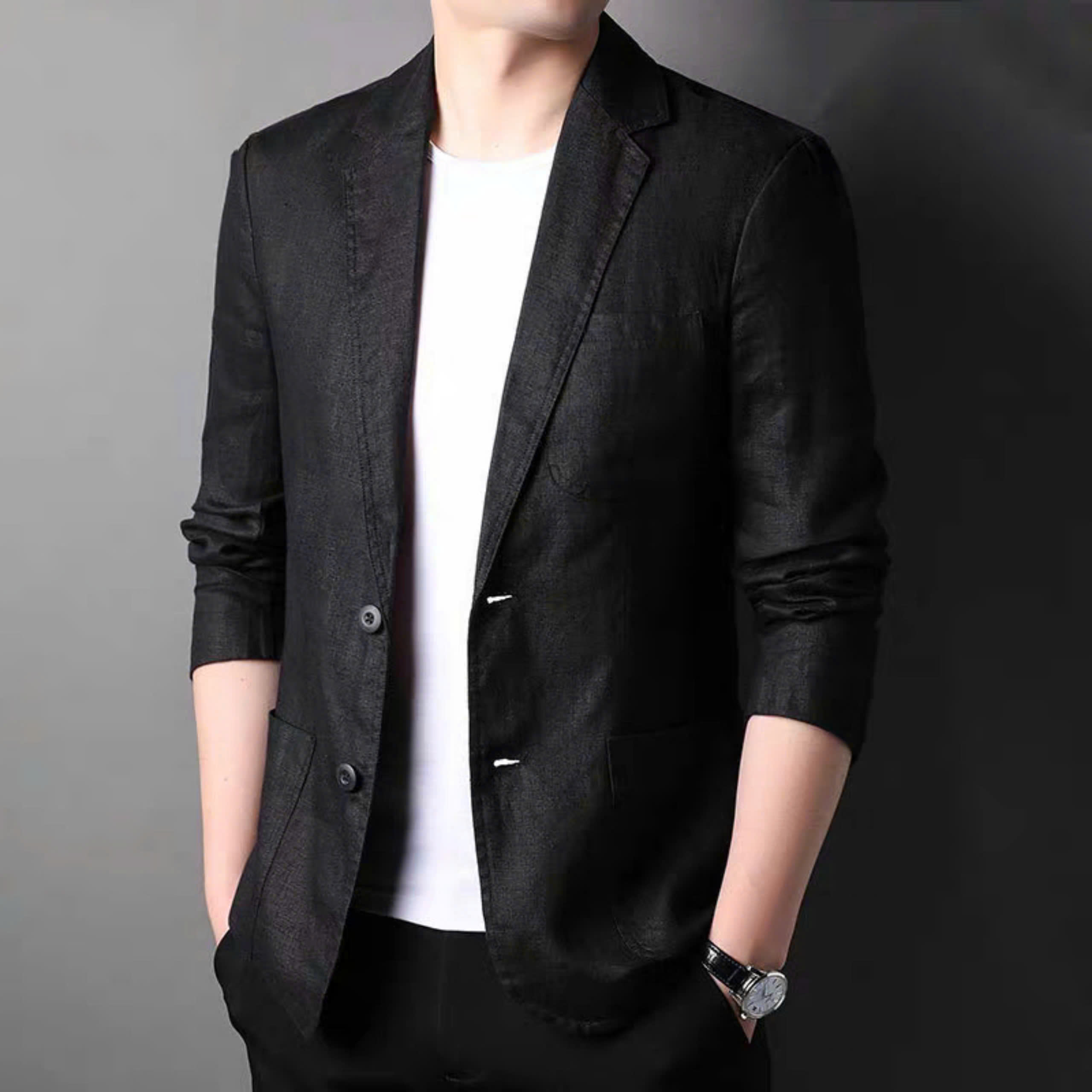 Áo khoác blazer nam, form  hàn quốc, chất linen dày dặn Đũi Việt, phù hợp thu đông
