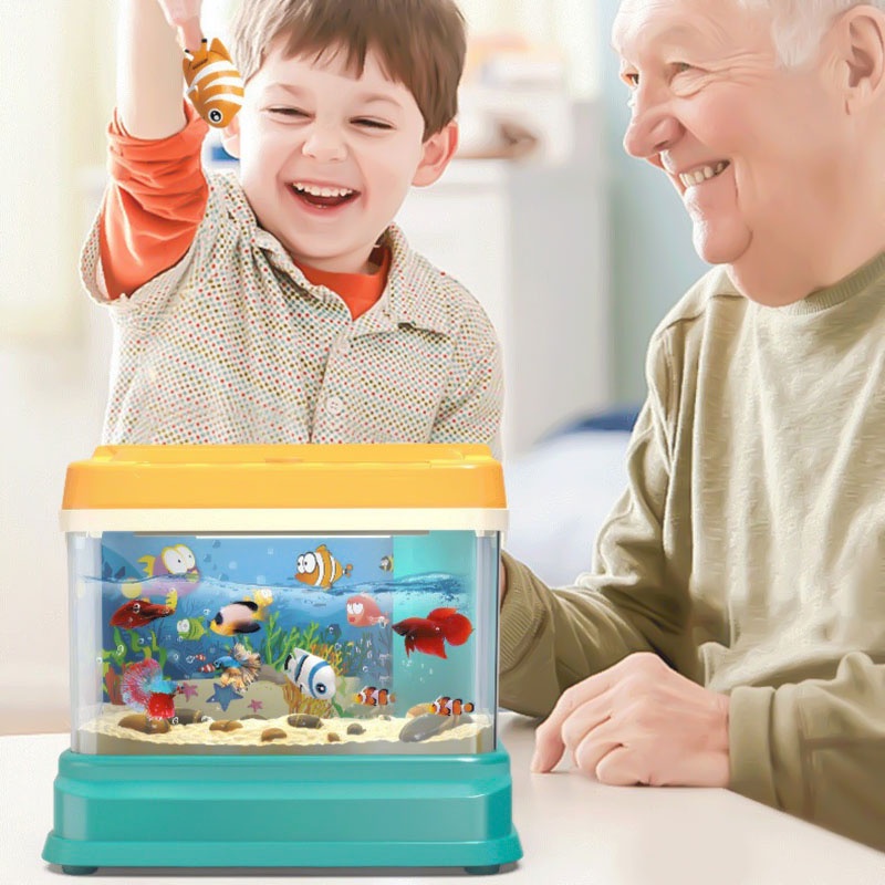 Bể cá cảnh mini để bàn trang trí nhà đồ chơi cho bé câu cá có âm nhạc và đèn sáng, hồ cá mini quà tặng sinh nhật cho bé
