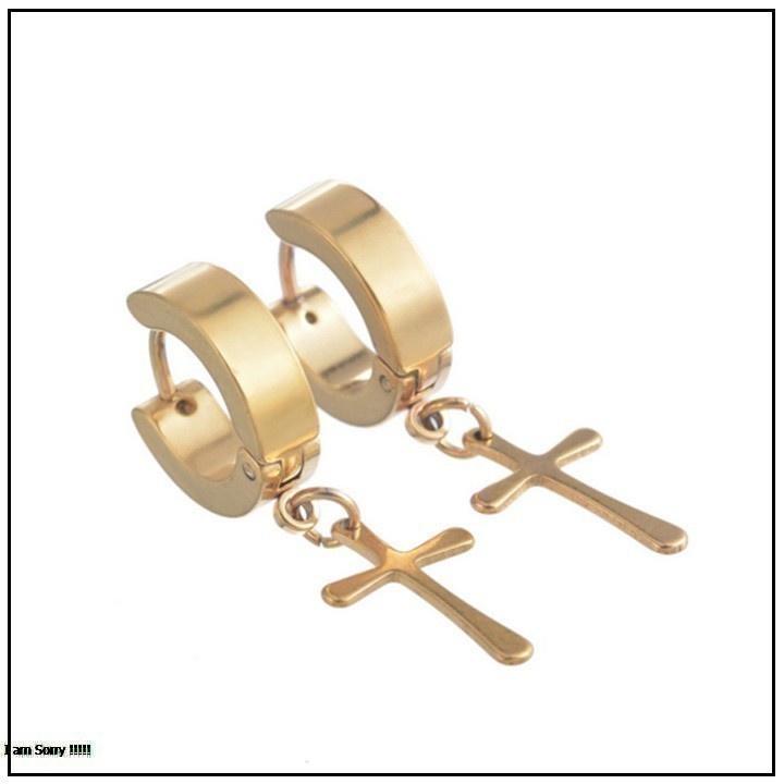 Bông Tai Nam Inox Khoae Tròn Rớt Thánh Giá Cá Tính Phong Cách Hàn