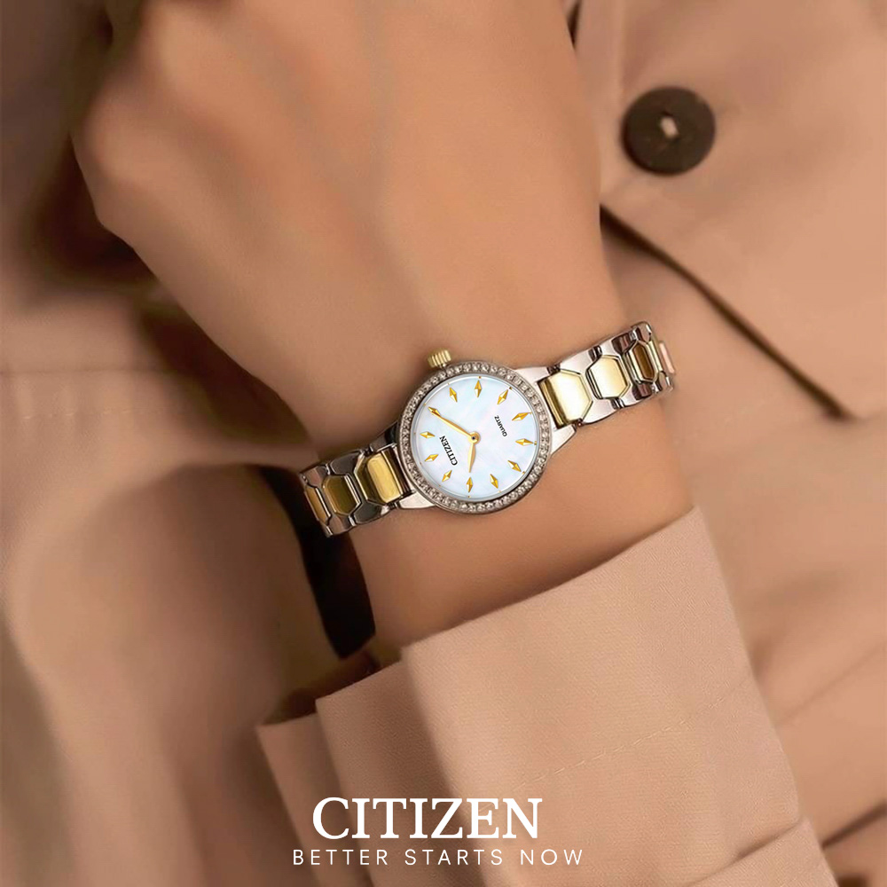 Đồng Hồ Nữ Citizen Pin-Quartz Đính Đá Swarovski Dây Thép Không Gỉ EZ7014-55D - Mặt Xà Cừ (24mm)