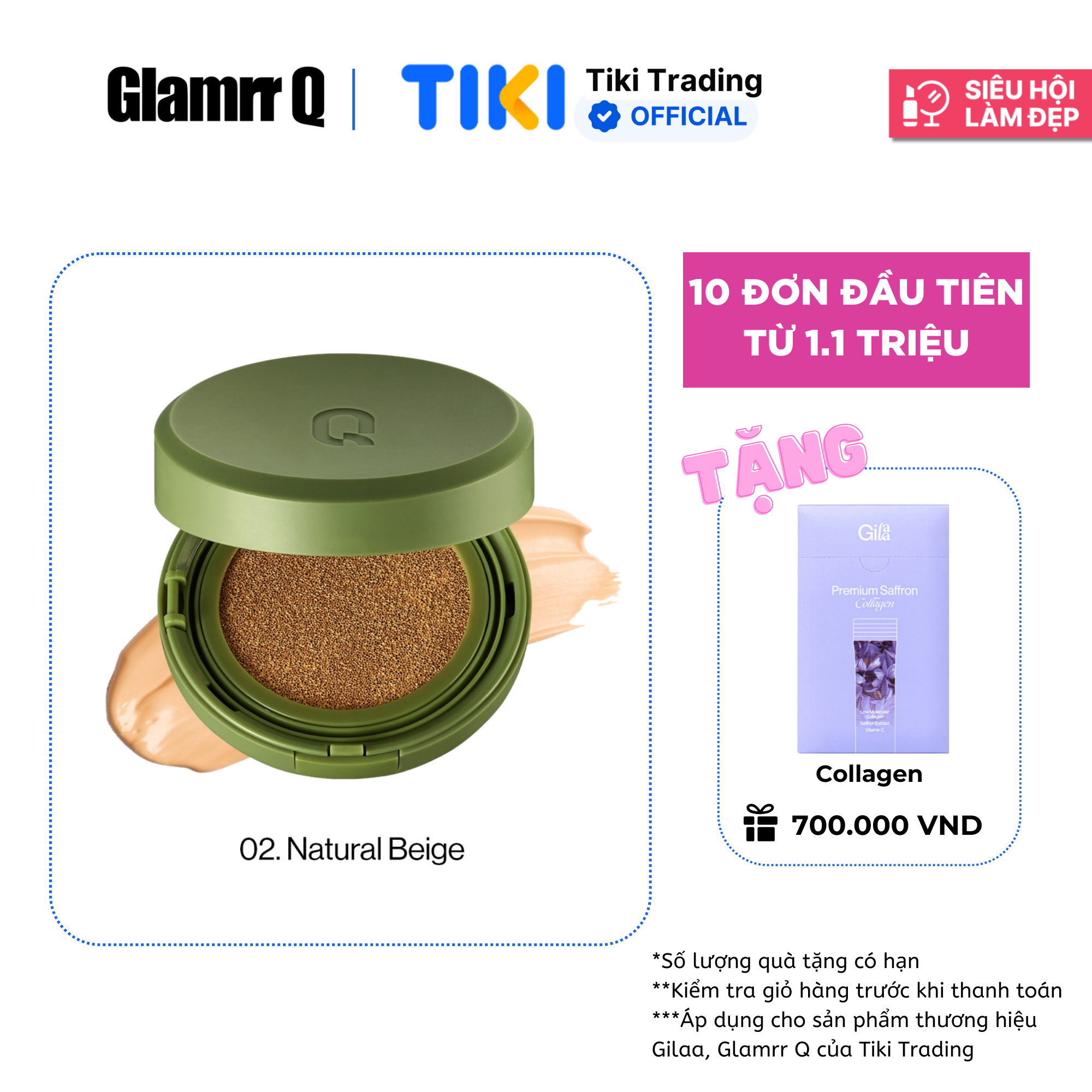 Phấn nước trang điểm che phủ kiềm dầu thuần chay GLAMRR Q VEGAN SUPER COVER CUSHION by Gilaa