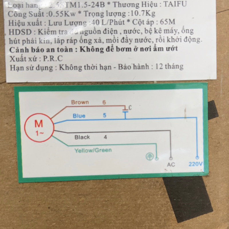 Bơm hỏa tiễn 550W thân inox 304 có hộp tụ đi kèm TAIFU - Bảo hành 1 năm