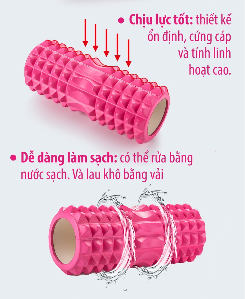 Con lăn Yoga Massage Foarm Roller , ống lăn gai nhọn 33x13cm, chất liệu EVA cao cấp, hỗ trợ các bài tập yoga, gym
