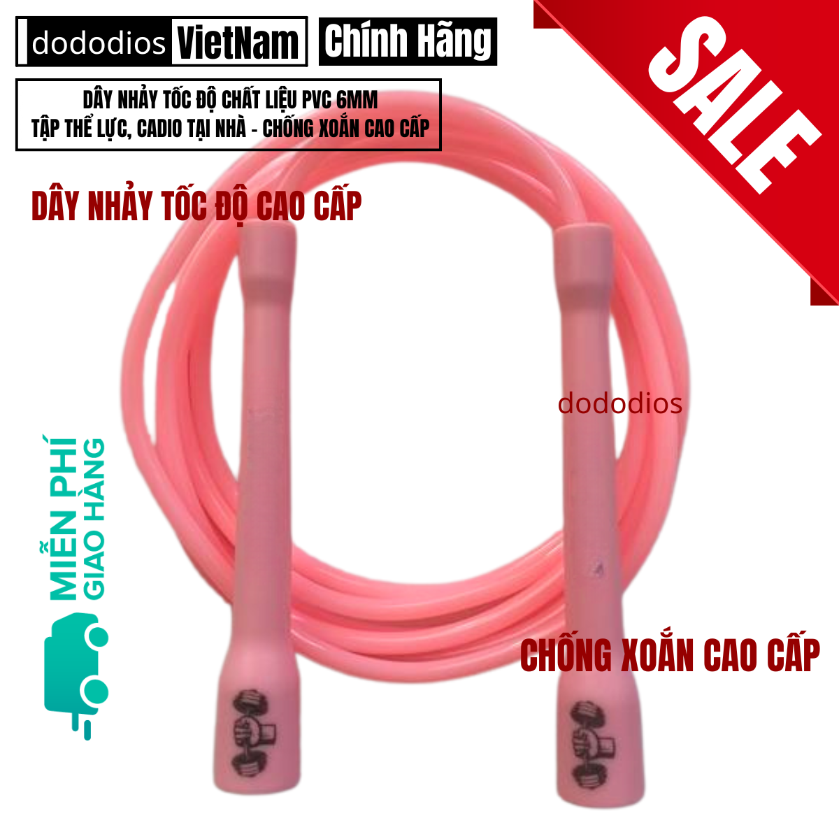 Dây nhảy tốc độ sport chất liệu PVC 6mm, Tập thể lực, Cadio tại nhà. Dây Nhảy Chống Xoắn