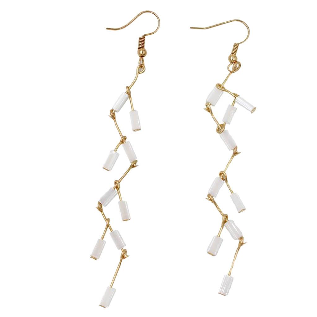 Women Beaded Statement Long Drop Earrings Gold Metal Tassel Dangle Earrings