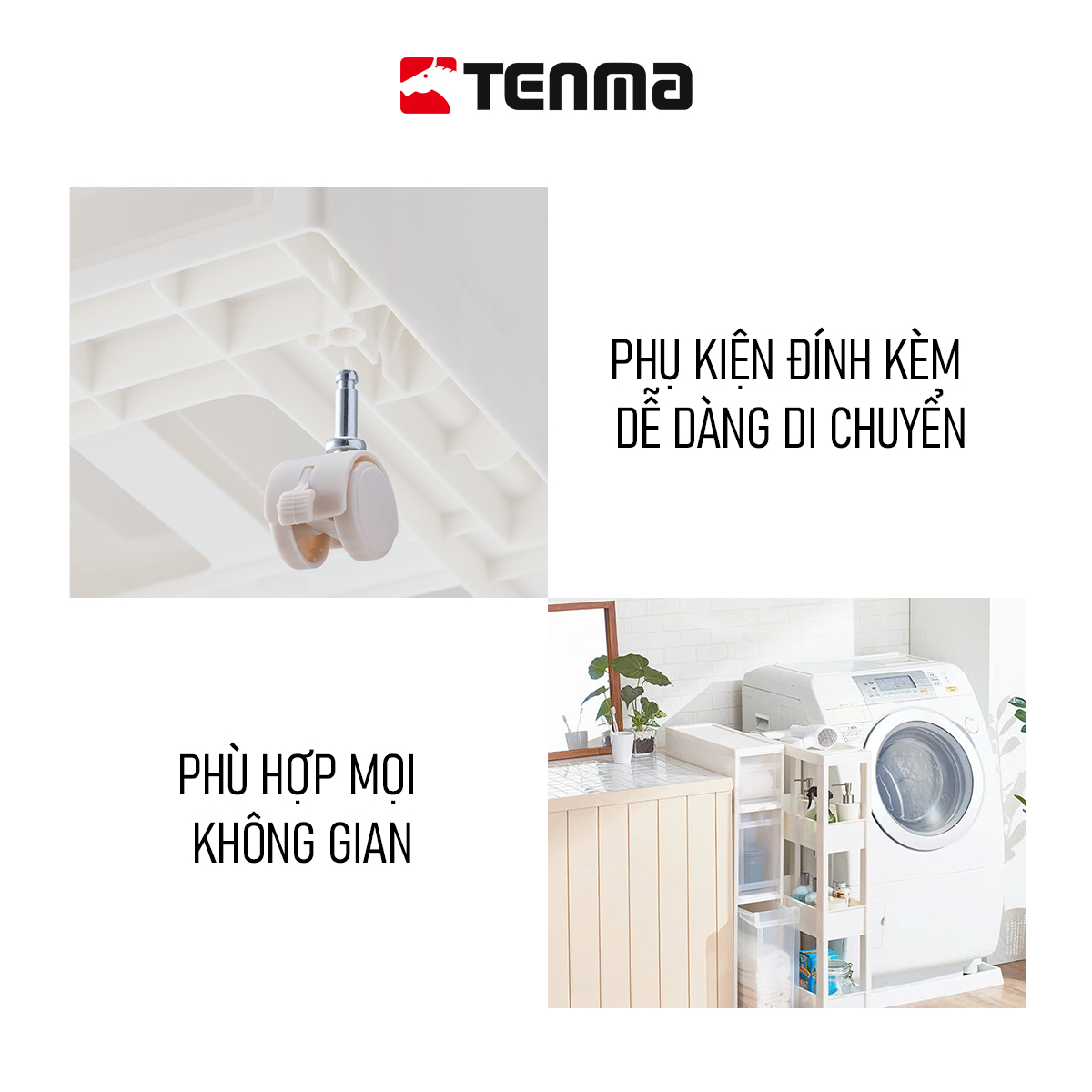 Kệ Nhựa Nhỏ Đa Năng 3 Tầng TENMA, Có Bánh Xe W-002S