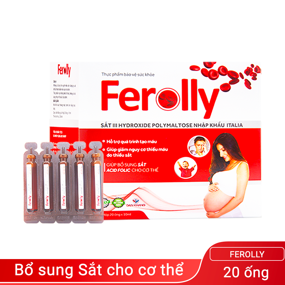 Thực Phẩm Bảo Vệ Sức Khỏe Ferolly Bổ Sung Sắt, Cải Thiện Tình Trạng Thiếu Máu Hộp 20 ống