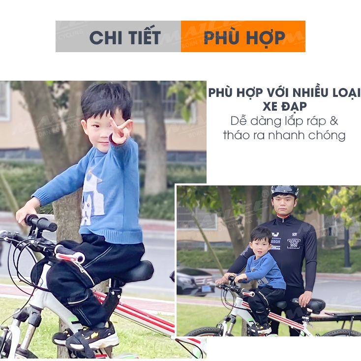 Bộ Đệm Yên Ghế Trước Xe Đạp HF06 Cho Trẻ Em Có Tay Vịn (full set) Gắn Khung Xe Đạp Chất liệu sắt có cao su chống trầy Mai Lee