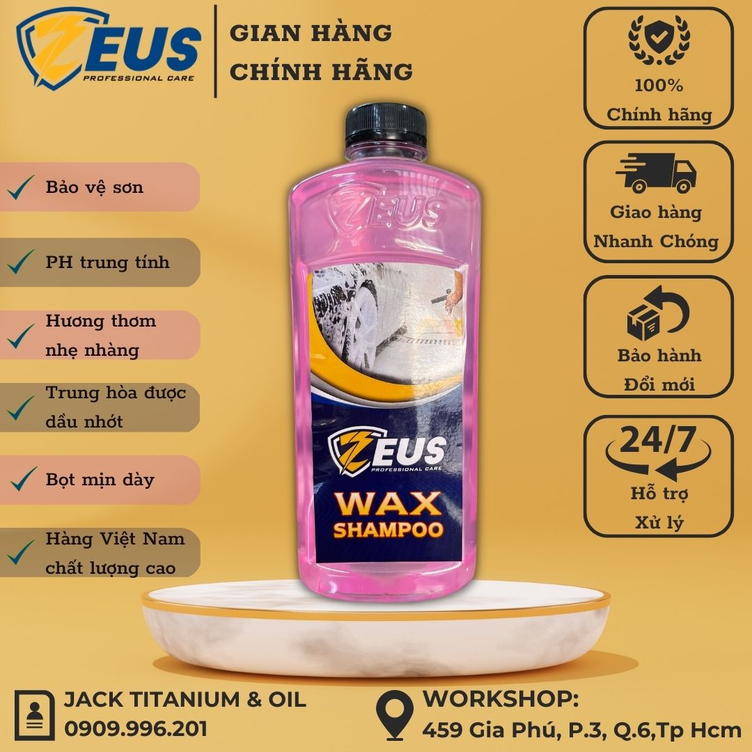 Xà bông rửa xe bọt tuyết không chạm Zeus Wash and Wax dung tích 1L làm sạch bóng và bảo vệ lớp sơn ít bám bụi